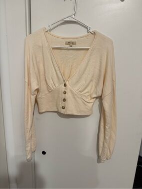 Madewell Cream Button-Front V-Neck Crop Top